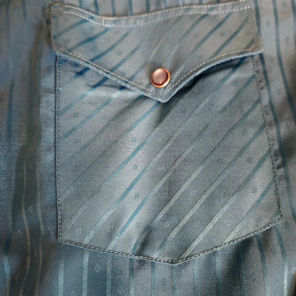 Rodeo Clothing Co Mens XL Button Front Shirt Aqua Pearl Snap Western Cowboy - Picture 5 of 7